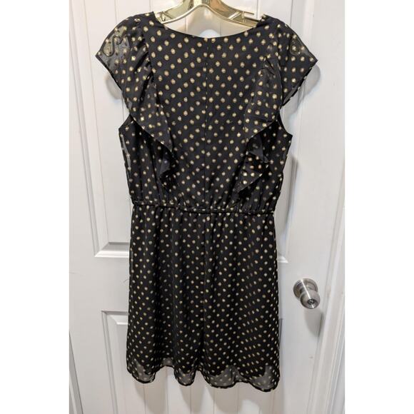 Banana Republic Women's Gold Metallic Polka Dot Black Fit Flare Dress Size S - Picture 3 of 9